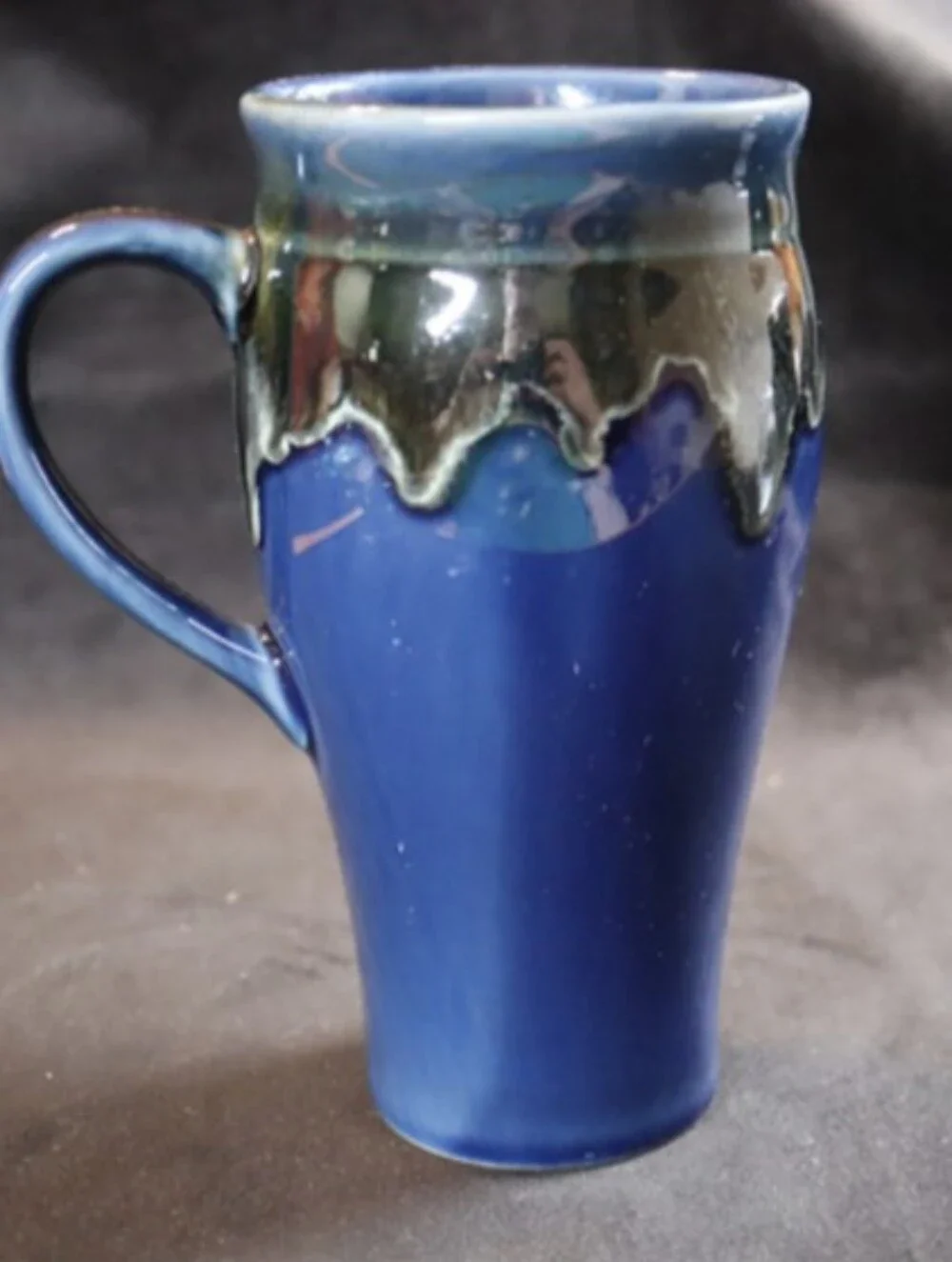 Boston Warehouse Trading Co Be Happy Large Tapered Blue Kobalt Drip Glazed Mug